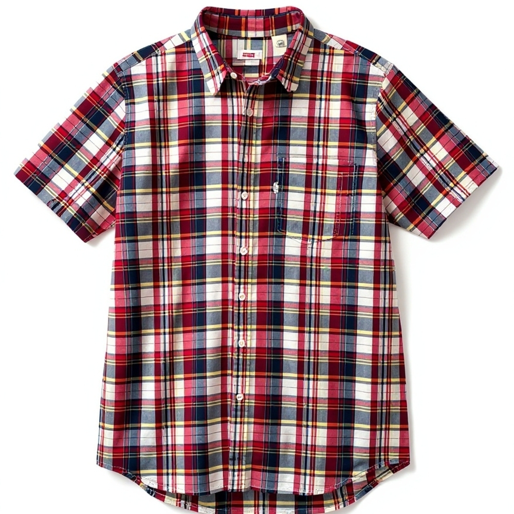 Levi's Men's Multicolor Plaid Navy And Red Plaid Button Down Shirt